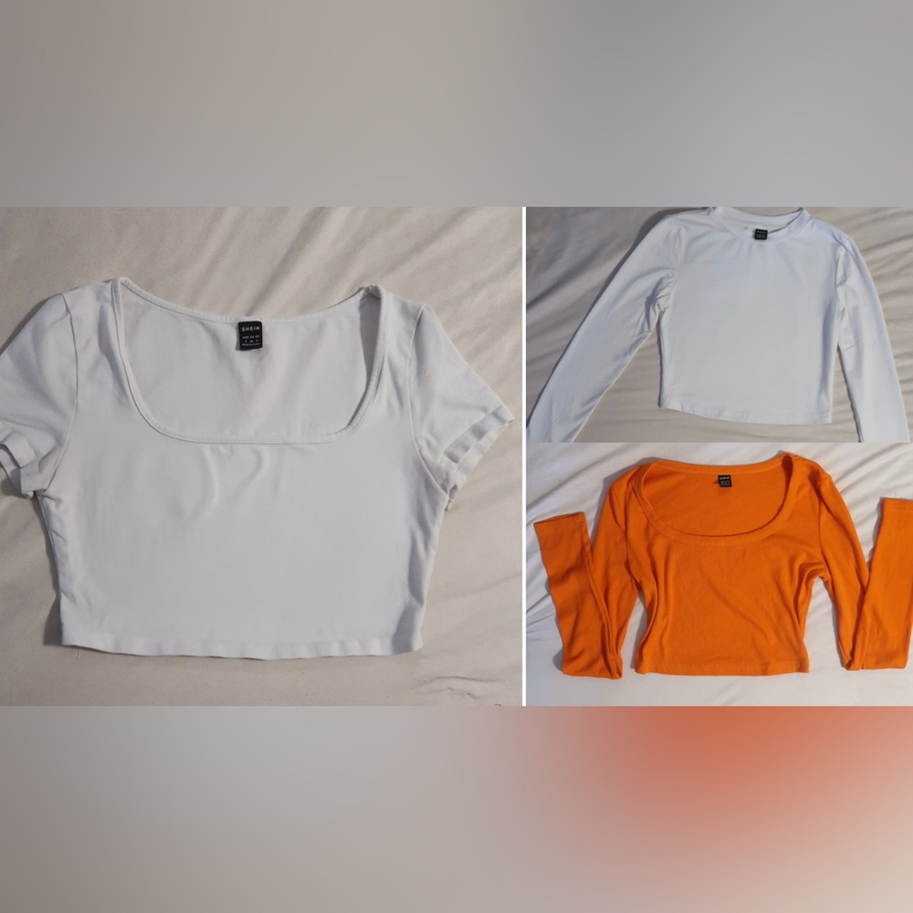 Lot of 3 SHEIN Crop Tops Short Long Sleeve White Orange S XS XXS